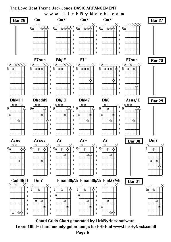 Chord Grids Chart of chord melody fingerstyle guitar song-The Love Boat Theme-Jack Jones-BASIC ARRANGEMENT,generated by LickByNeck software.